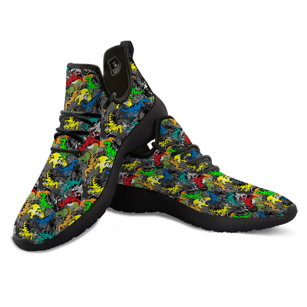 Tyrannosaurus Rex Colorful Print Black Athletic Shoes-grizzshop