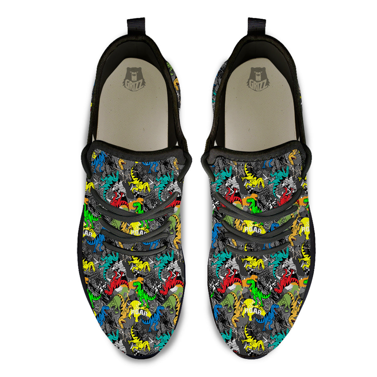 Tyrannosaurus Rex Colorful Print Black Athletic Shoes-grizzshop