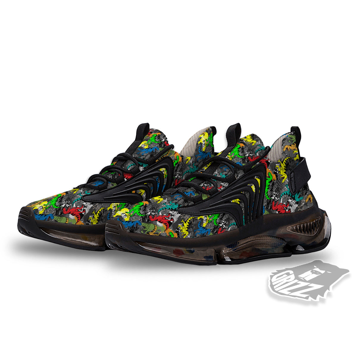 Tyrannosaurus Rex Colorful Print Black Gym Shoes-grizzshop