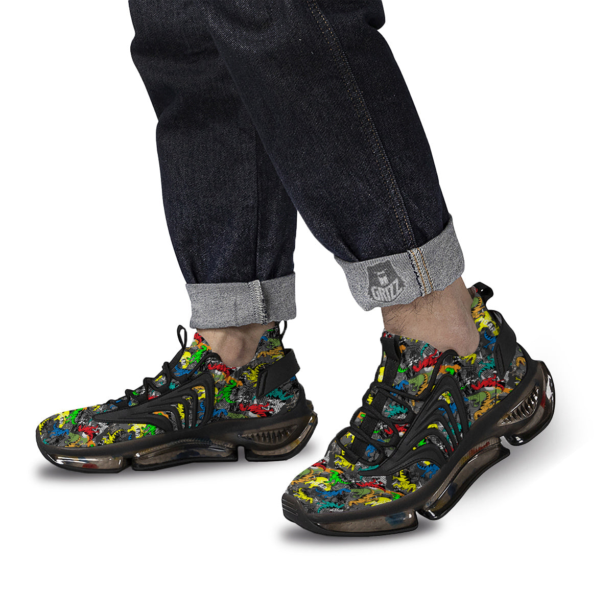 Tyrannosaurus Rex Colorful Print Black Gym Shoes-grizzshop