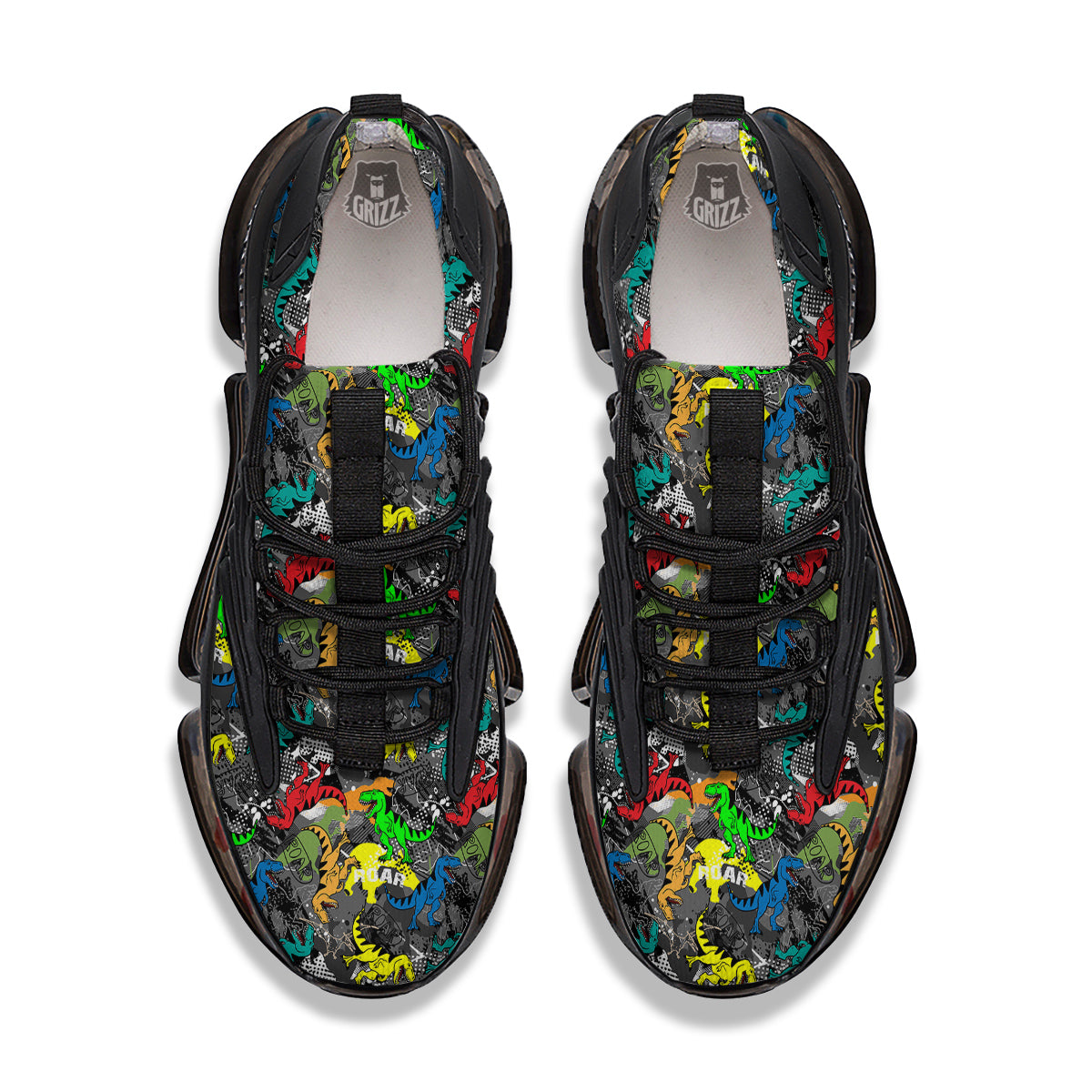 Tyrannosaurus Rex Colorful Print Black Gym Shoes-grizzshop