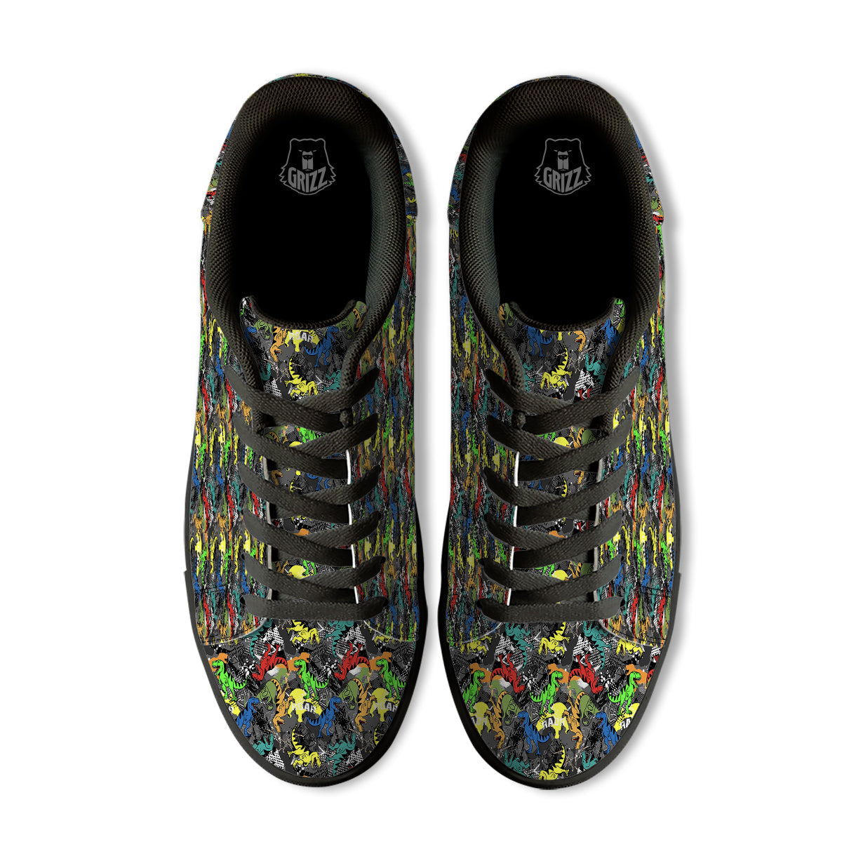 Tyrannosaurus Rex Colorful Print Black Low Top Sneakers-grizzshop