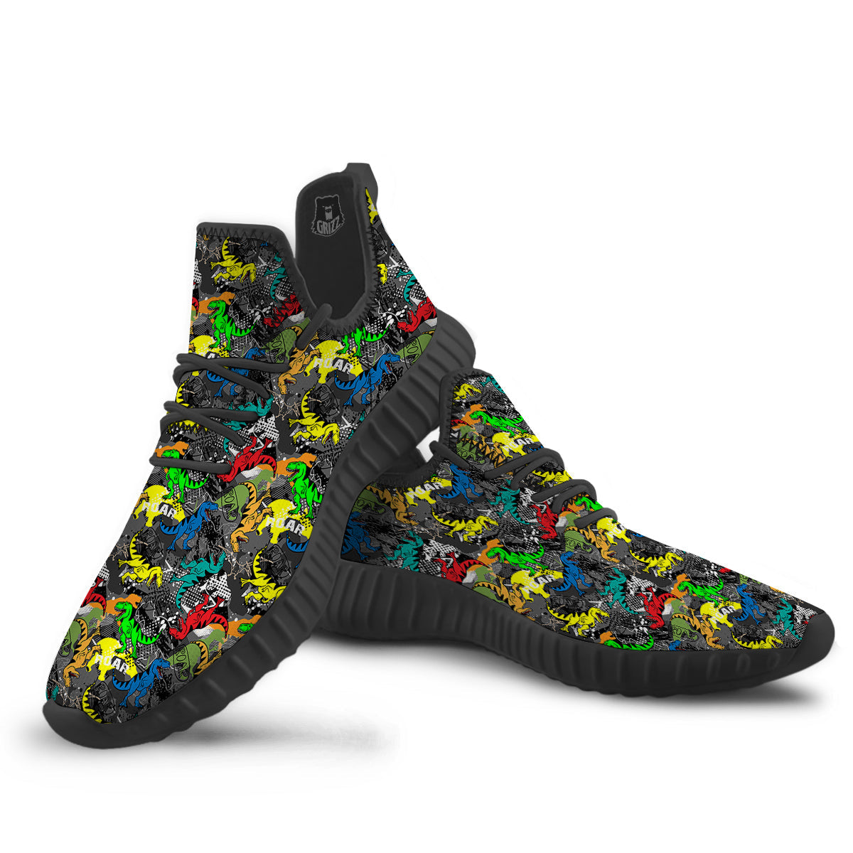 Tyrannosaurus Rex Colorful Print Black Walking Shoes-grizzshop