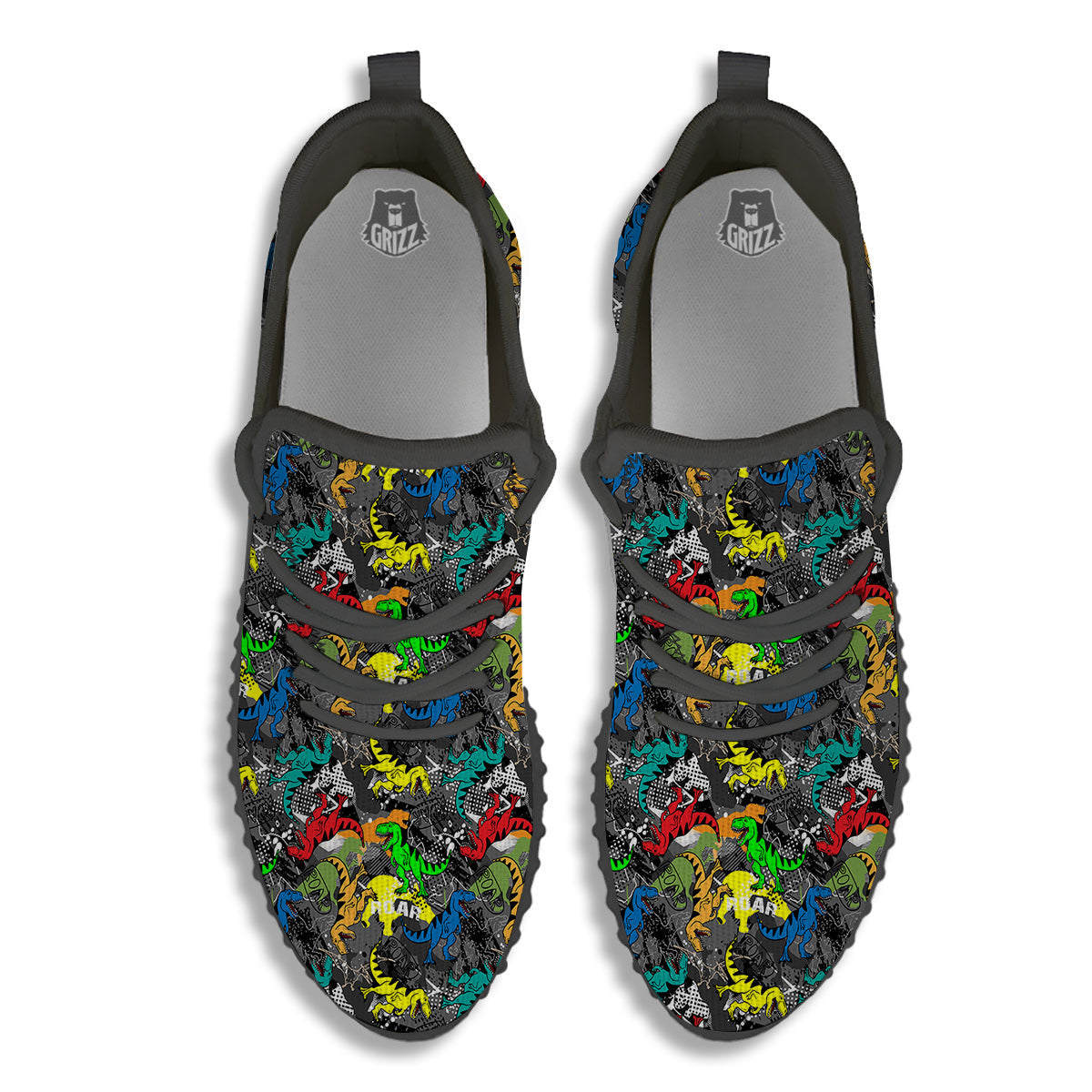 Tyrannosaurus Rex Colorful Print Black Walking Shoes-grizzshop