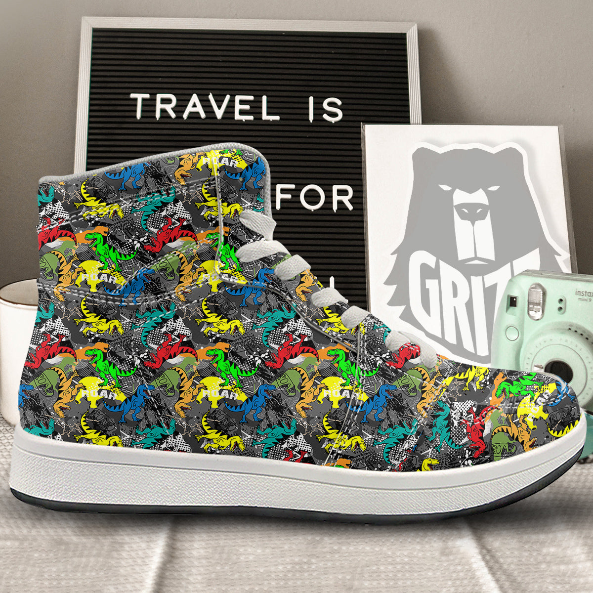 Tyrannosaurus Rex Colorful Print High Top Sneakers-grizzshop