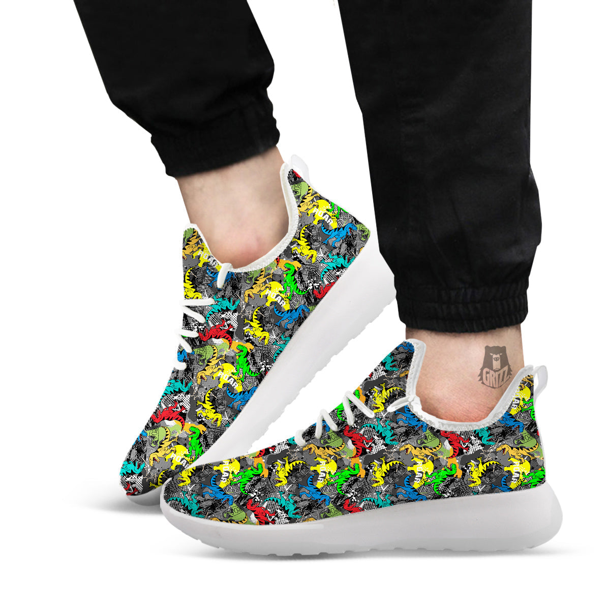 Tyrannosaurus Rex Colorful Print White Athletic Shoes-grizzshop