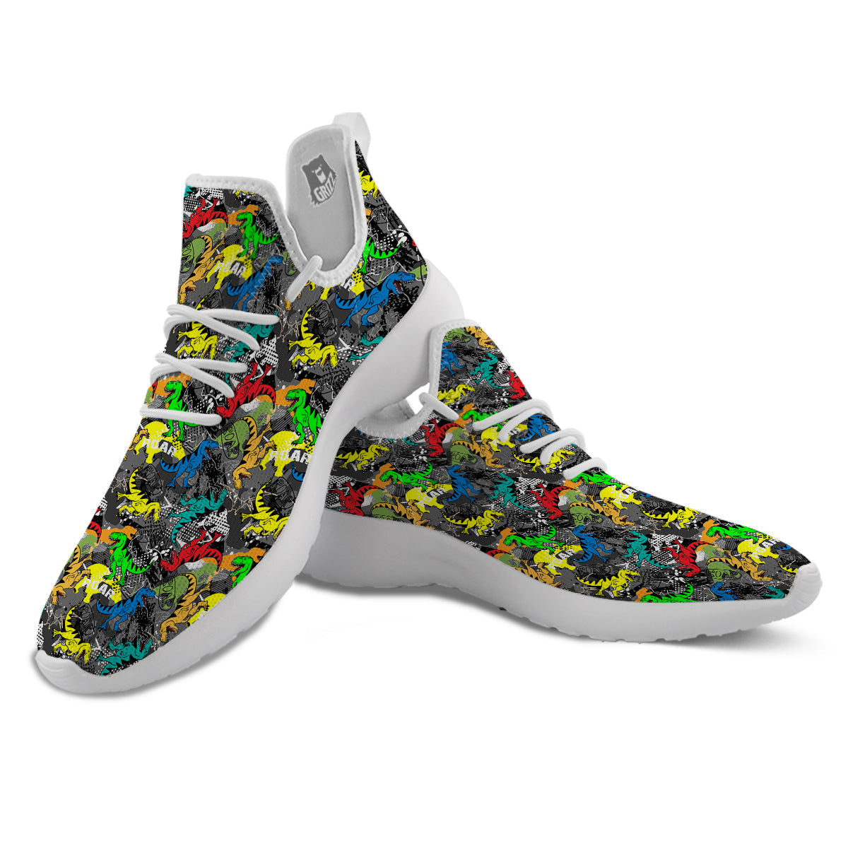 Tyrannosaurus Rex Colorful Print White Athletic Shoes-grizzshop