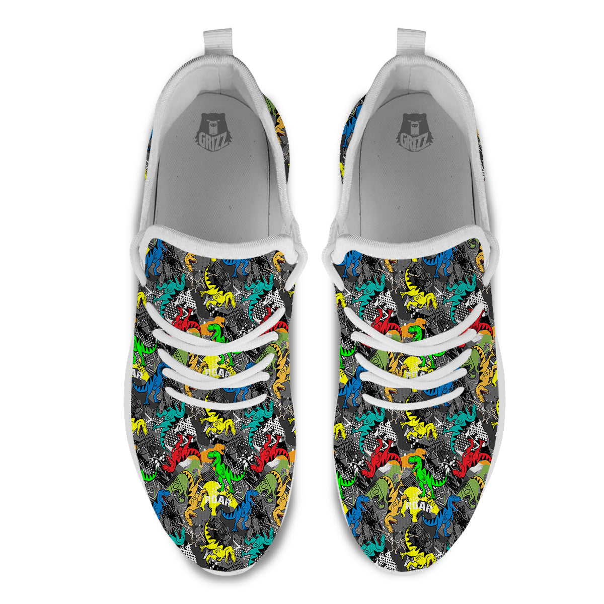 Tyrannosaurus Rex Colorful Print White Athletic Shoes-grizzshop