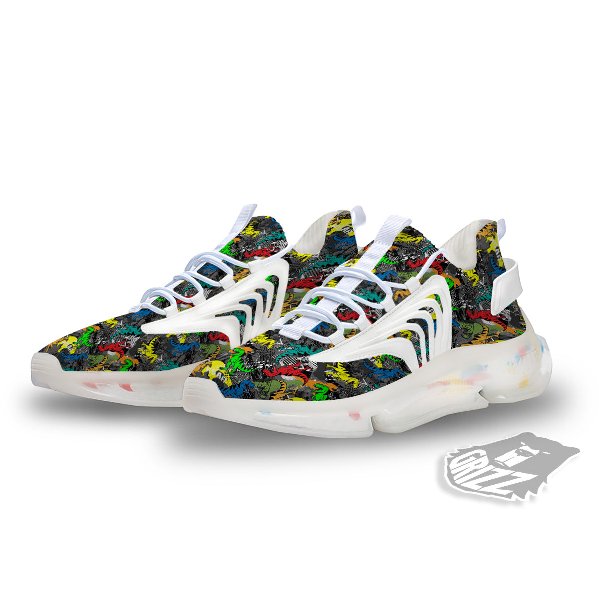 Tyrannosaurus Rex Colorful Print White Gym Shoes-grizzshop