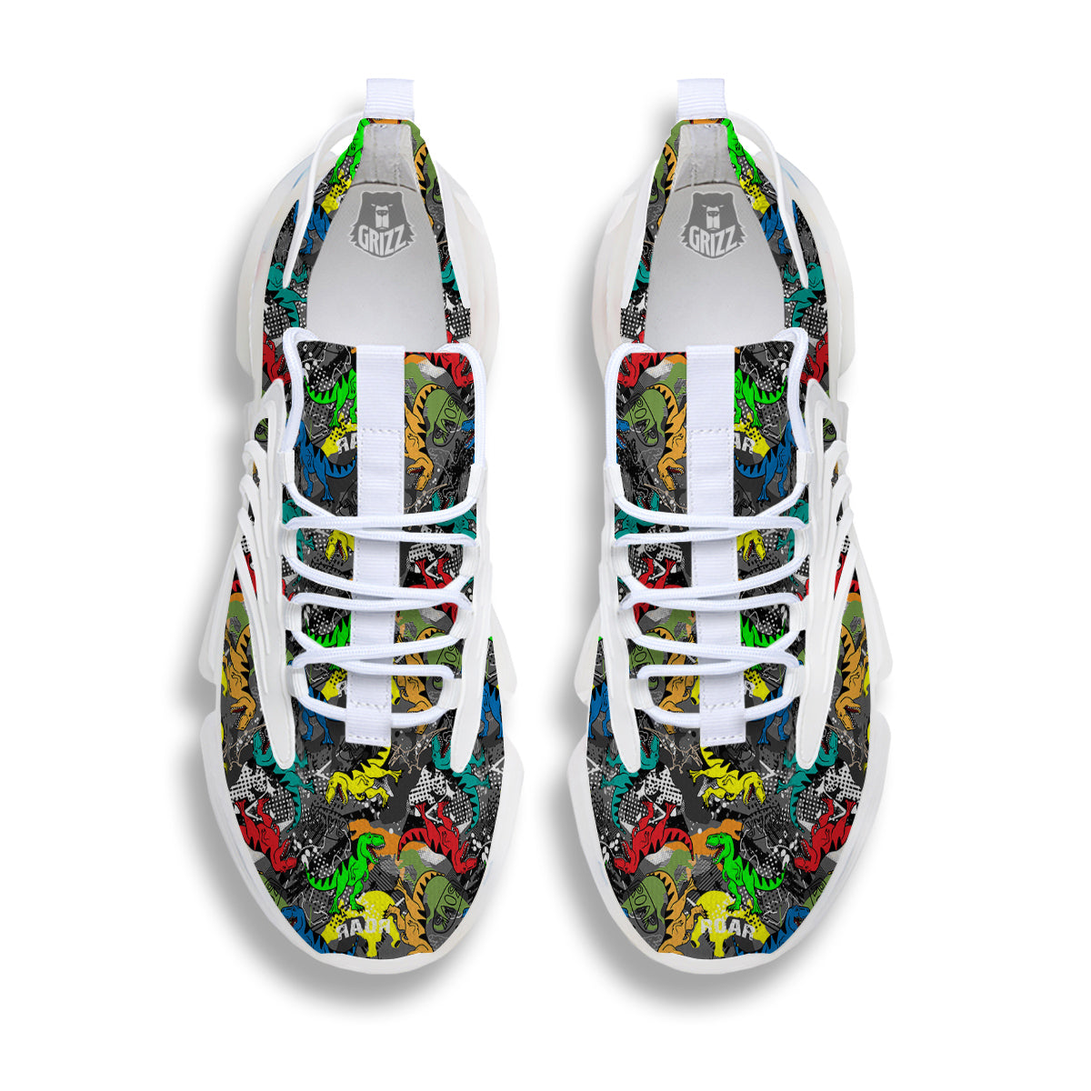 Tyrannosaurus Rex Colorful Print White Gym Shoes-grizzshop