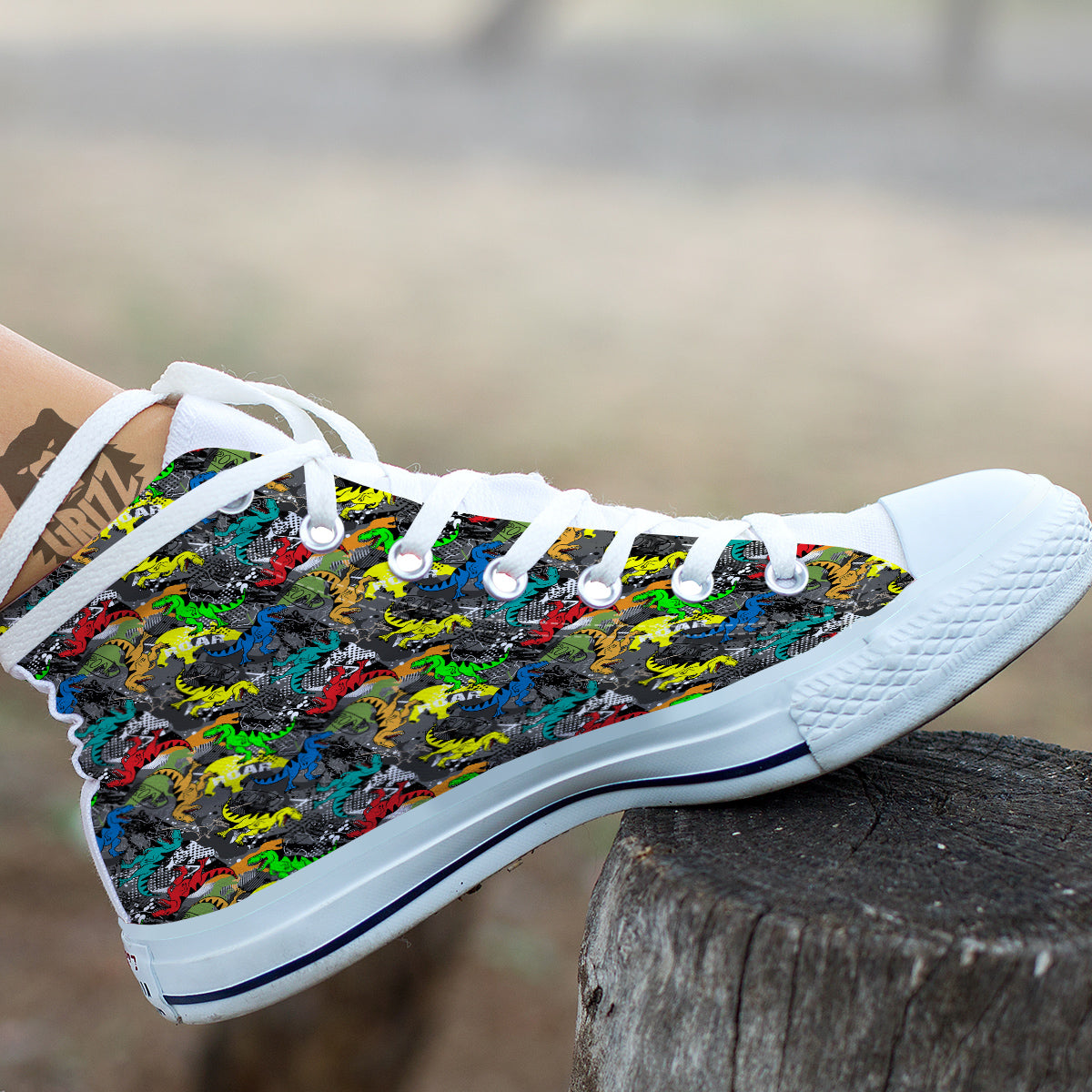 Tyrannosaurus Rex Colorful Print White High Top Shoes-grizzshop