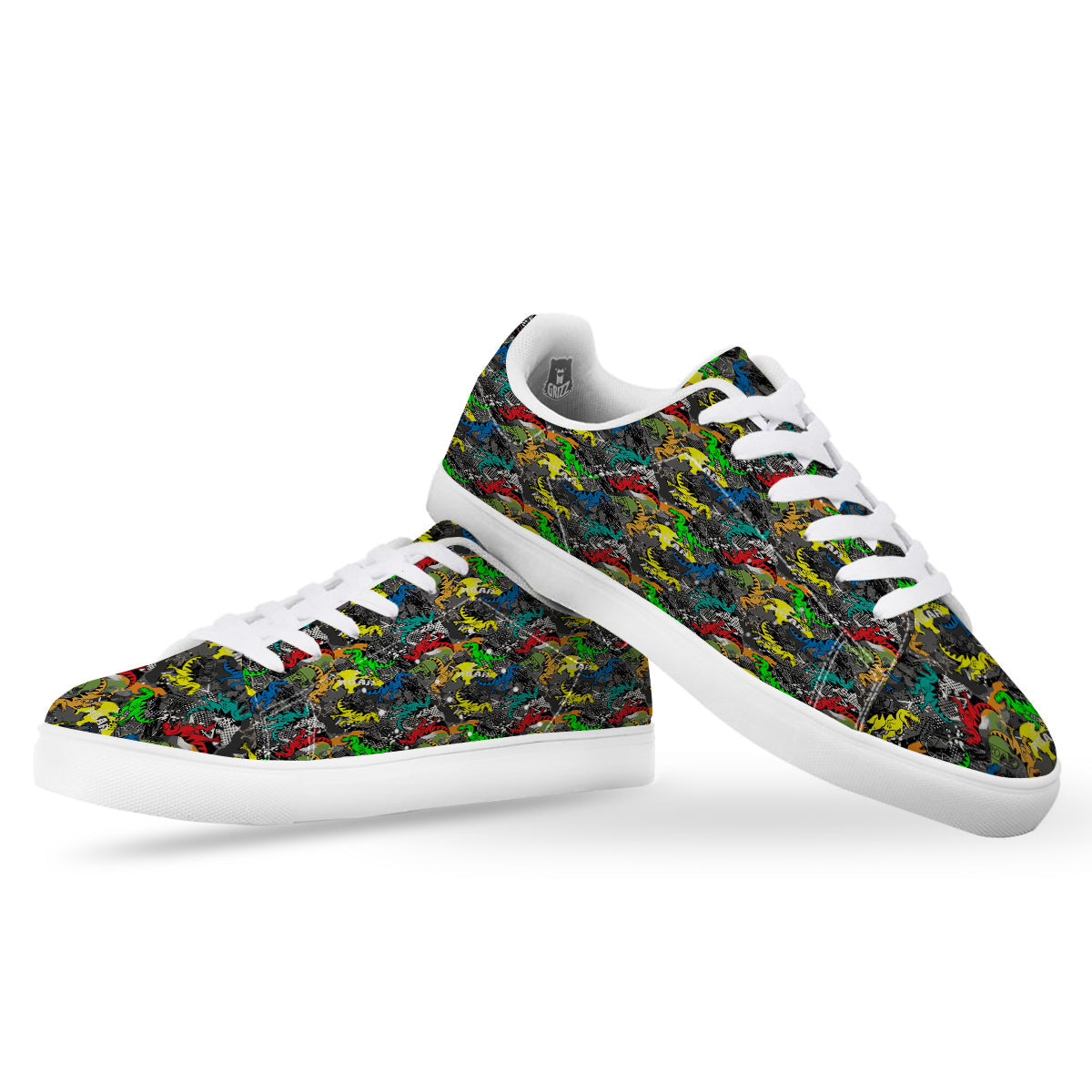 Tyrannosaurus Rex Colorful Print White Low Top Sneakers-grizzshop