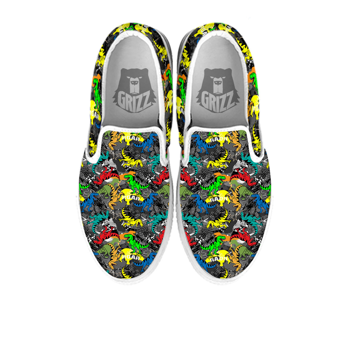 Tyrannosaurus Rex Colorful Print White Slip On Shoes-grizzshop