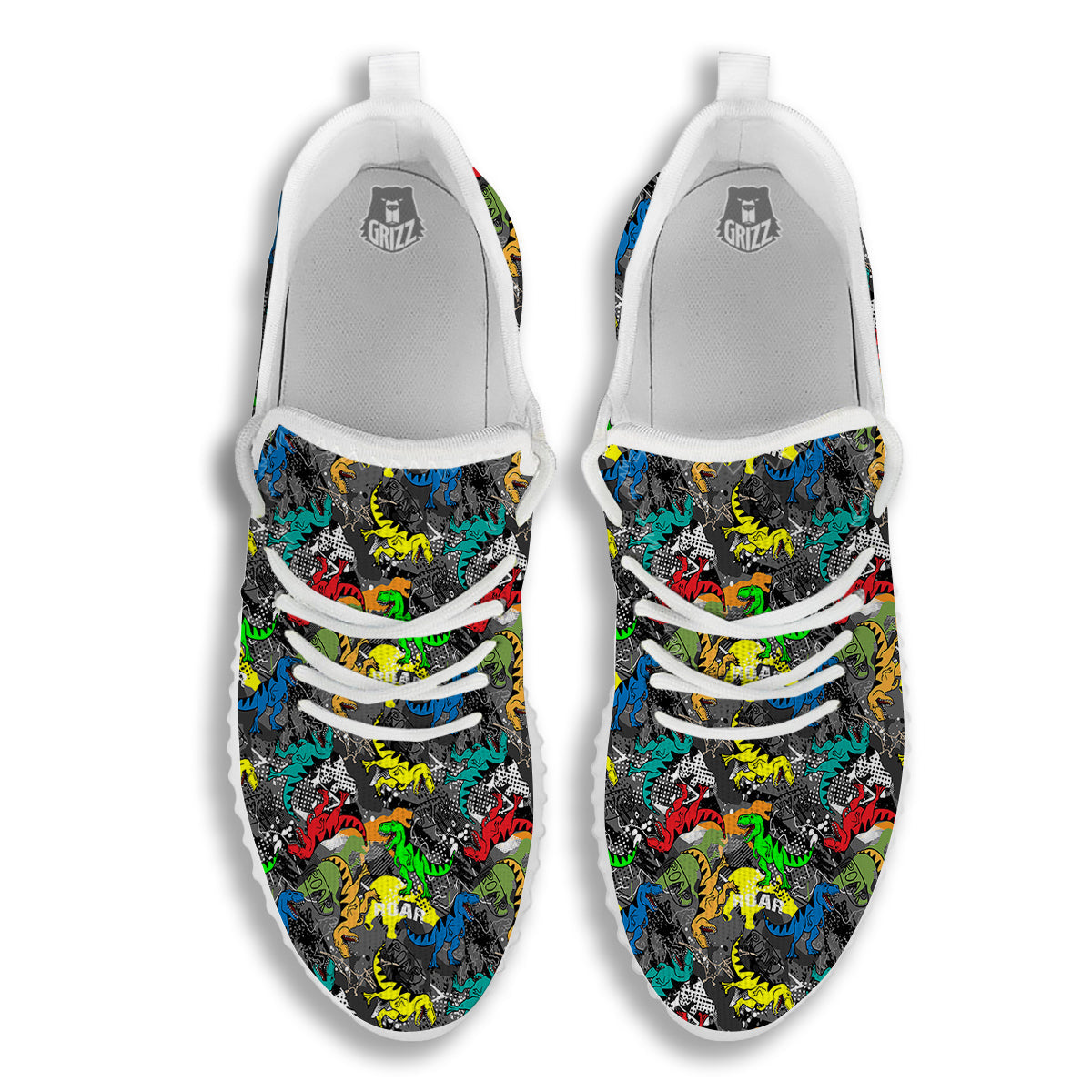 Tyrannosaurus Rex Colorful Print White Walking Shoes-grizzshop