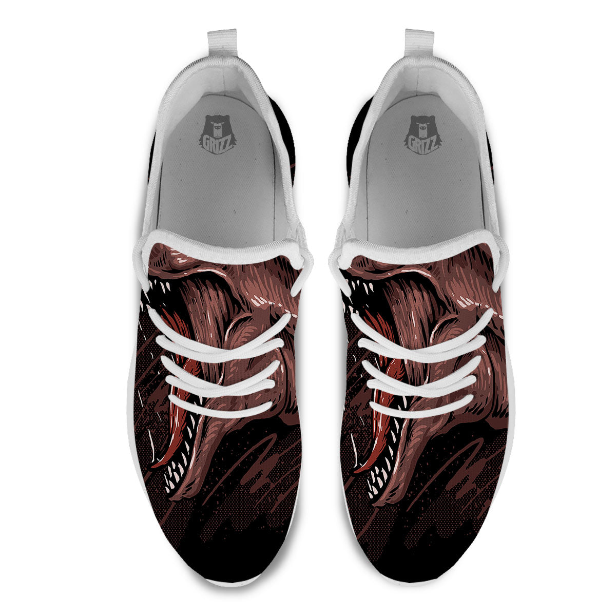 Tyrannosaurus Rex Head Print White Athletic Shoes-grizzshop