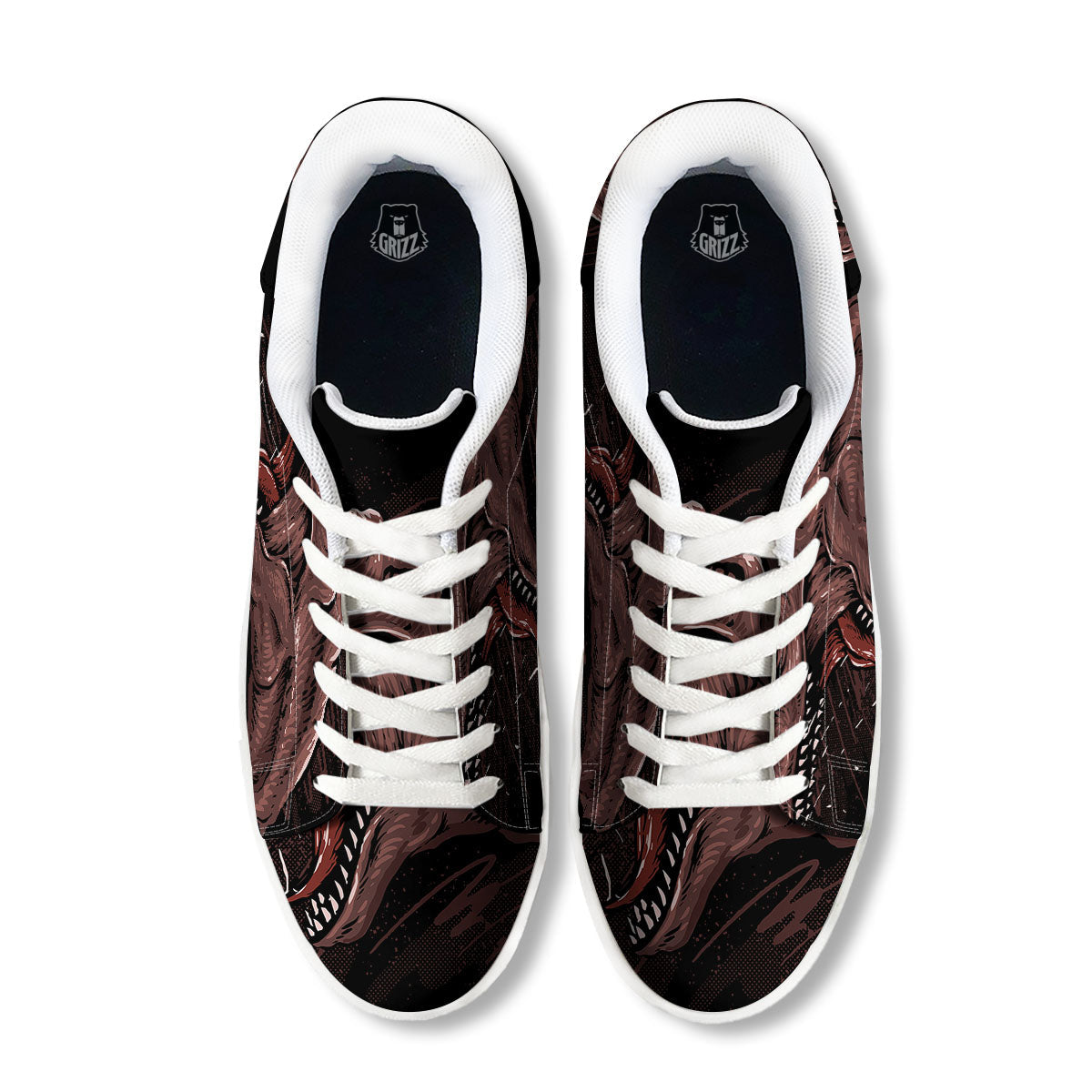 Tyrannosaurus Rex Head Print White Low Top Sneakers-grizzshop