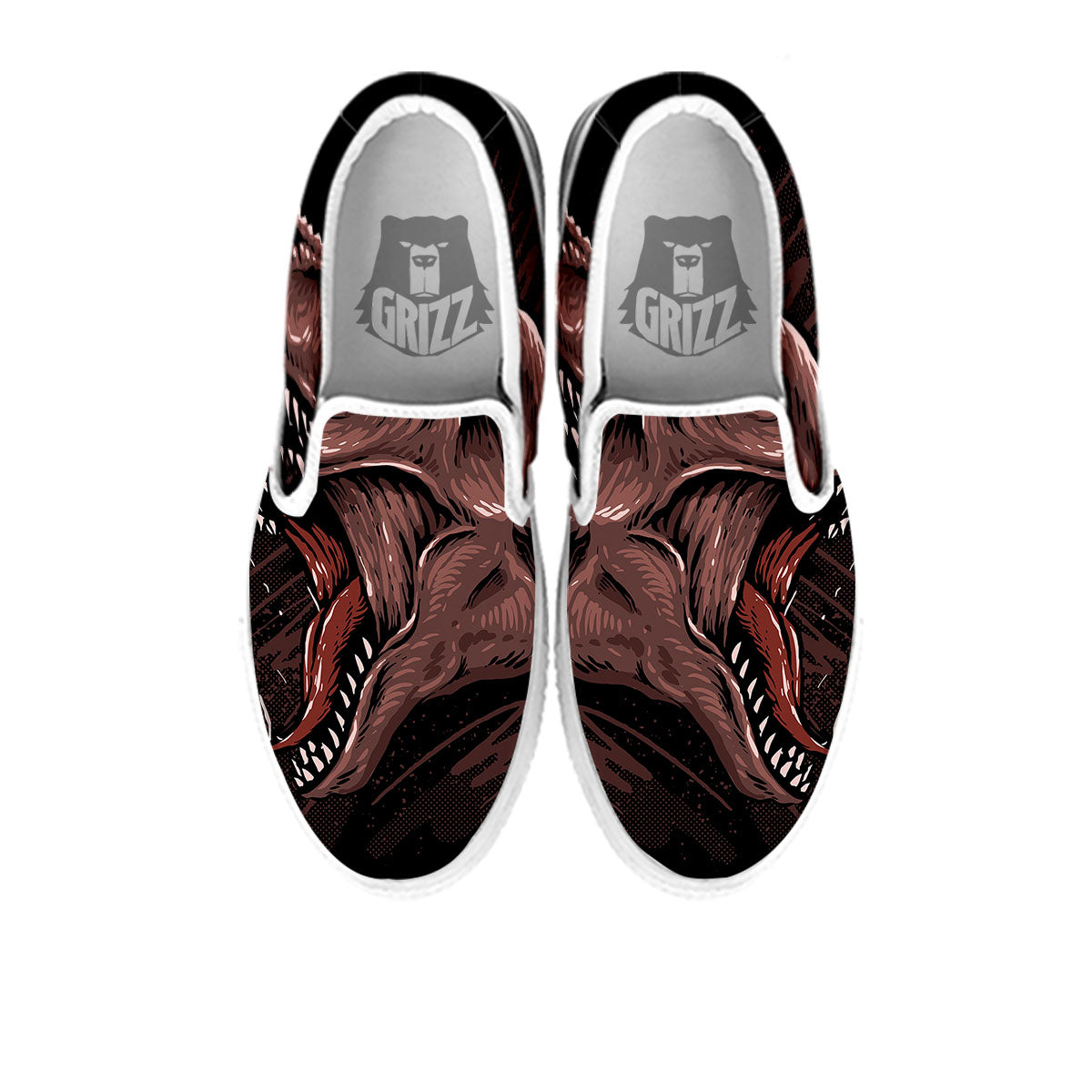 Tyrannosaurus Rex Head Print White Slip On Shoes-grizzshop