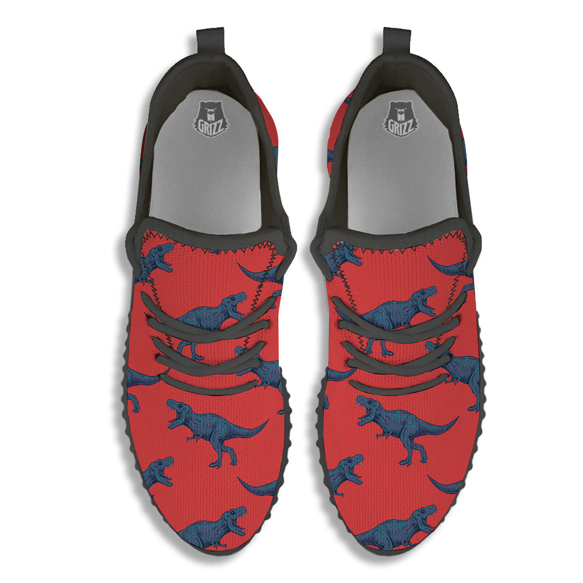 Tyrannosaurus Rex Print Pattern Black Walking Shoes-grizzshop