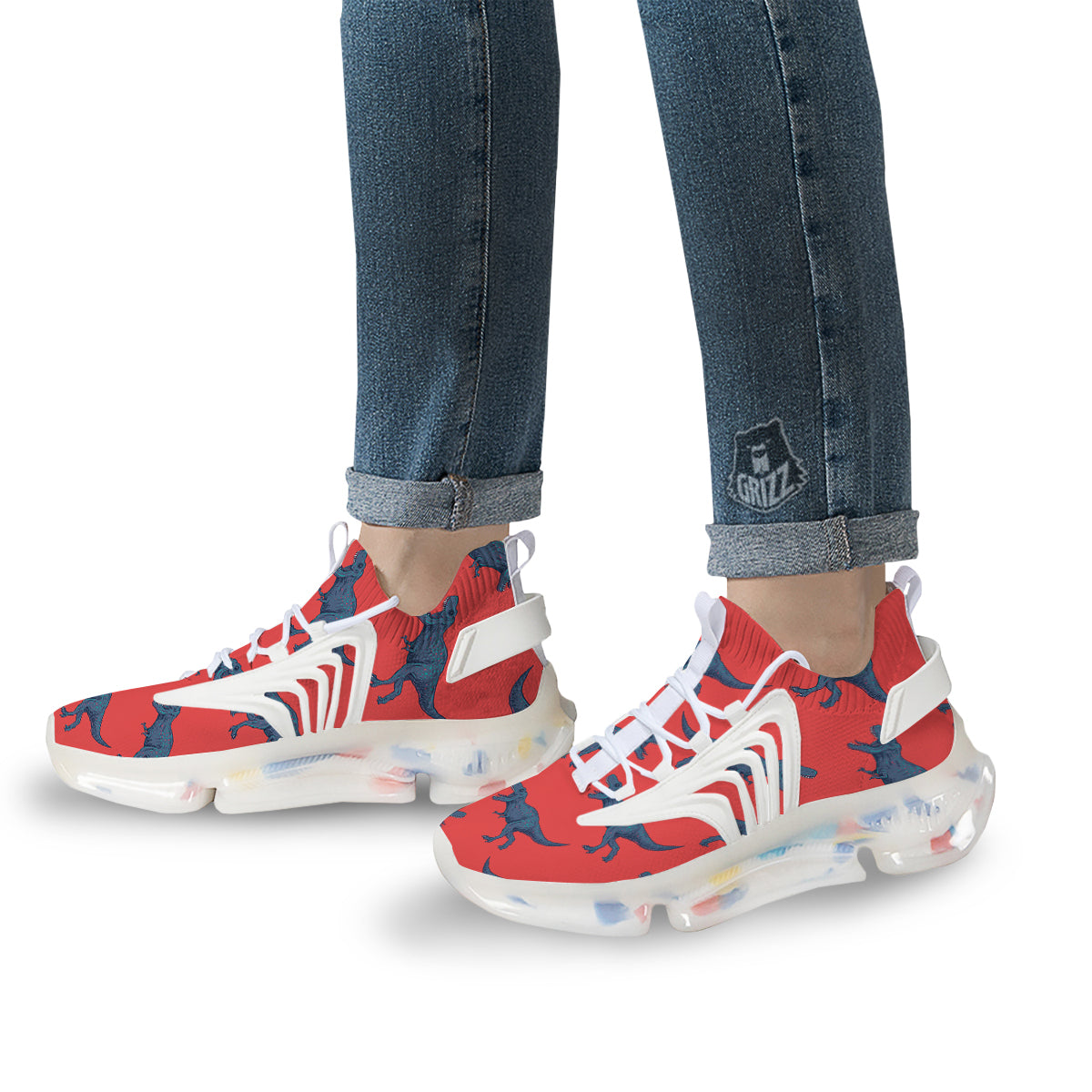 Tyrannosaurus Rex Print Pattern White Gym Shoes-grizzshop