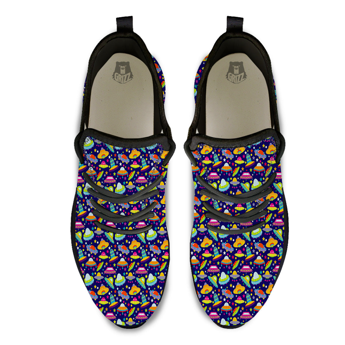 UFO Colorful Print Pattern Black Athletic Shoes-grizzshop