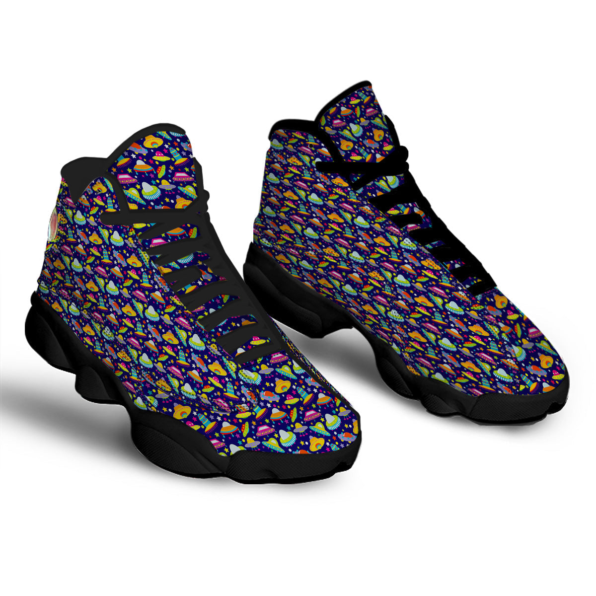 UFO Colorful Print Pattern Black Basketball Shoes-grizzshop