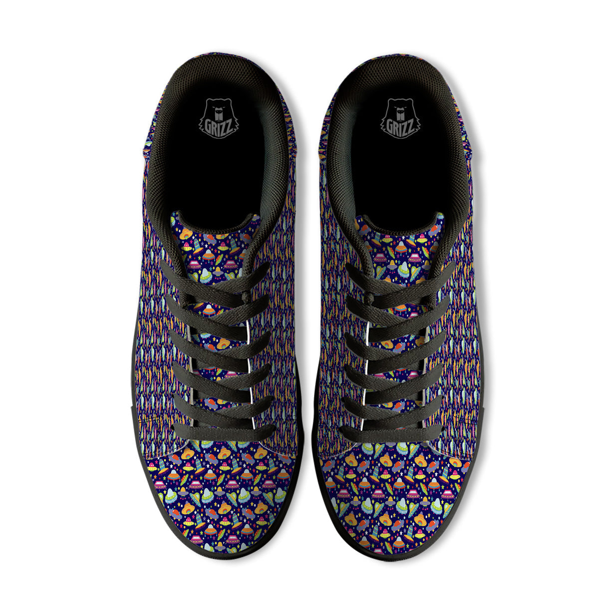 UFO Colorful Print Pattern Black Low Top Sneakers-grizzshop