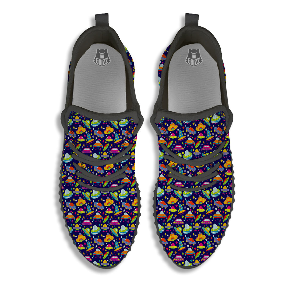 UFO Colorful Print Pattern Black Walking Shoes-grizzshop
