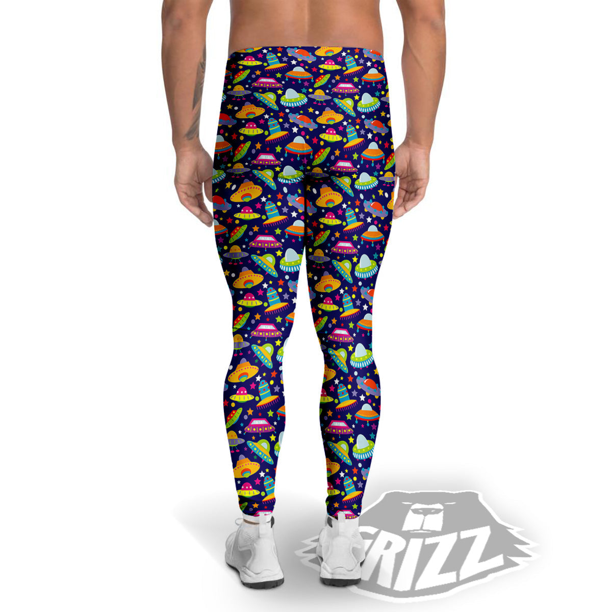 UFO Colorful Print Pattern Men's Leggings-grizzshop