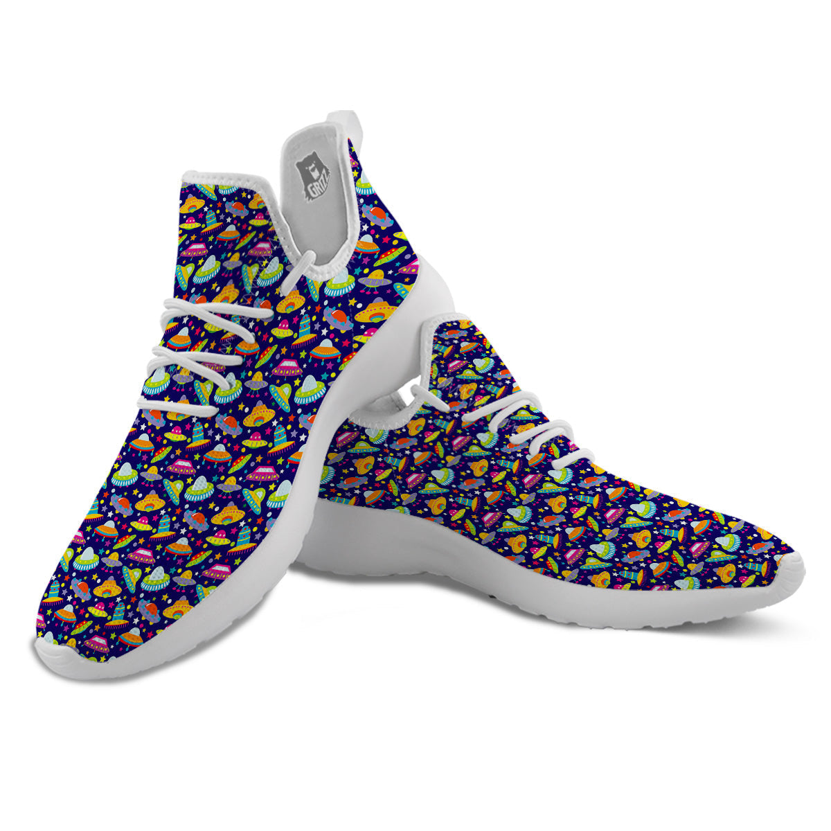 UFO Colorful Print Pattern White Athletic Shoes-grizzshop
