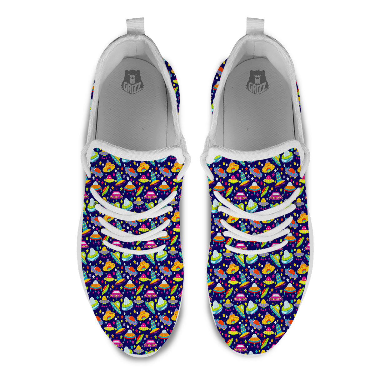 UFO Colorful Print Pattern White Athletic Shoes-grizzshop