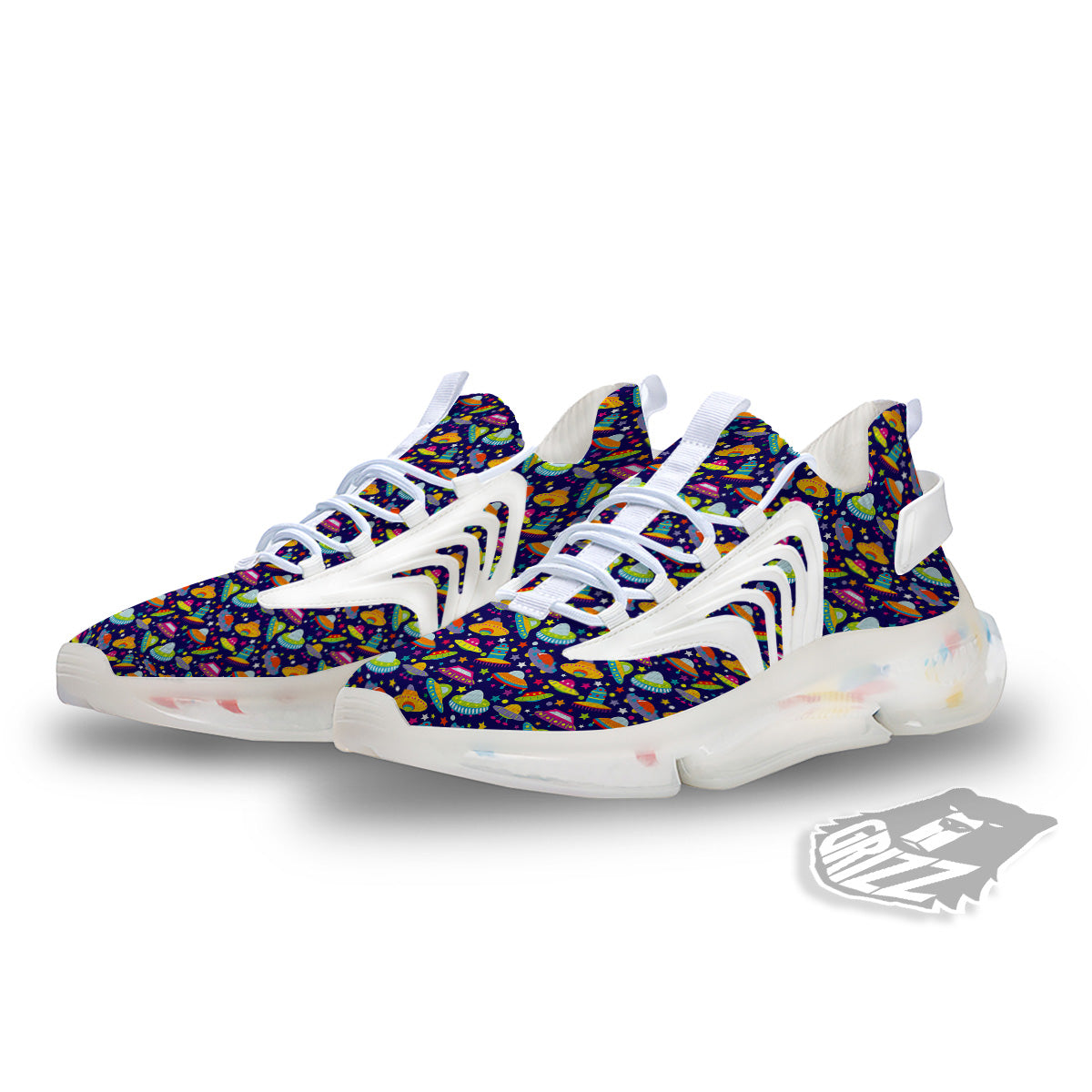 UFO Colorful Print Pattern White Gym Shoes-grizzshop