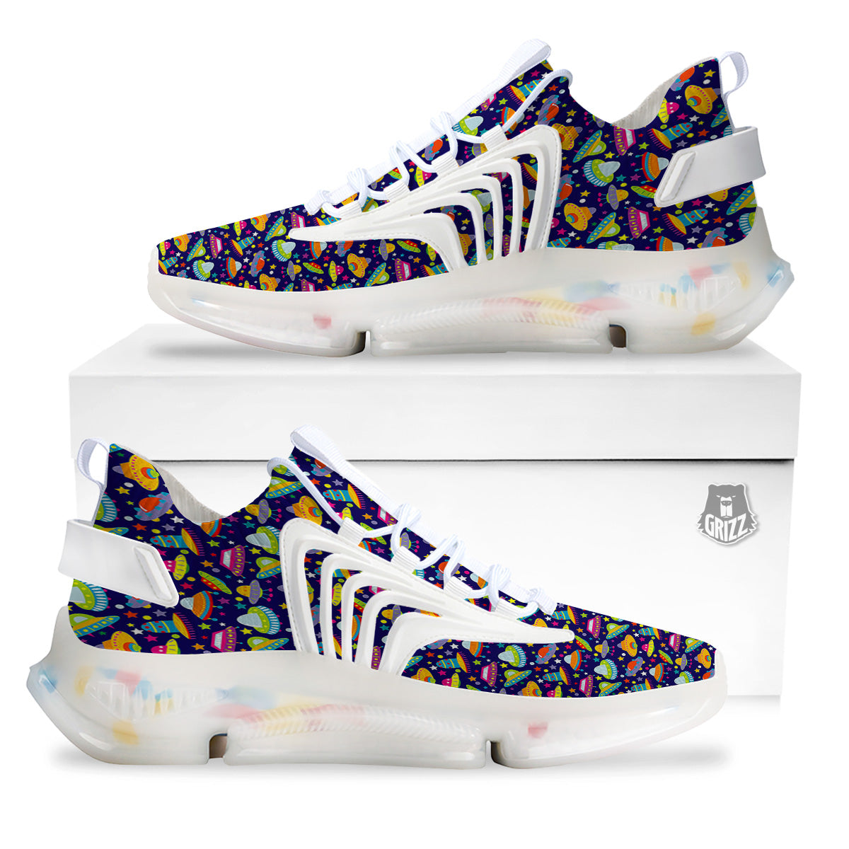 UFO Colorful Print Pattern White Gym Shoes-grizzshop