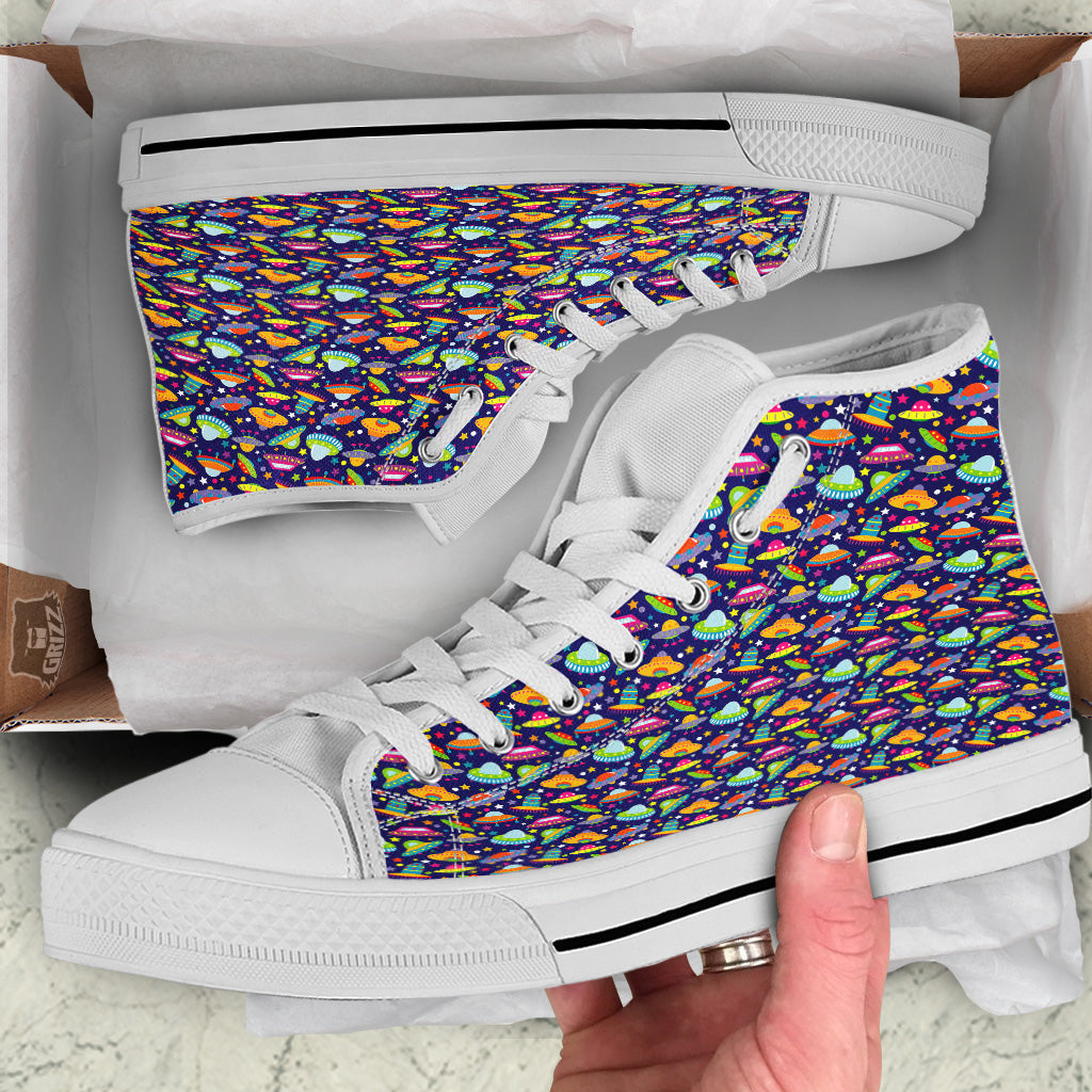 UFO Colorful Print Pattern White High Top Shoes-grizzshop