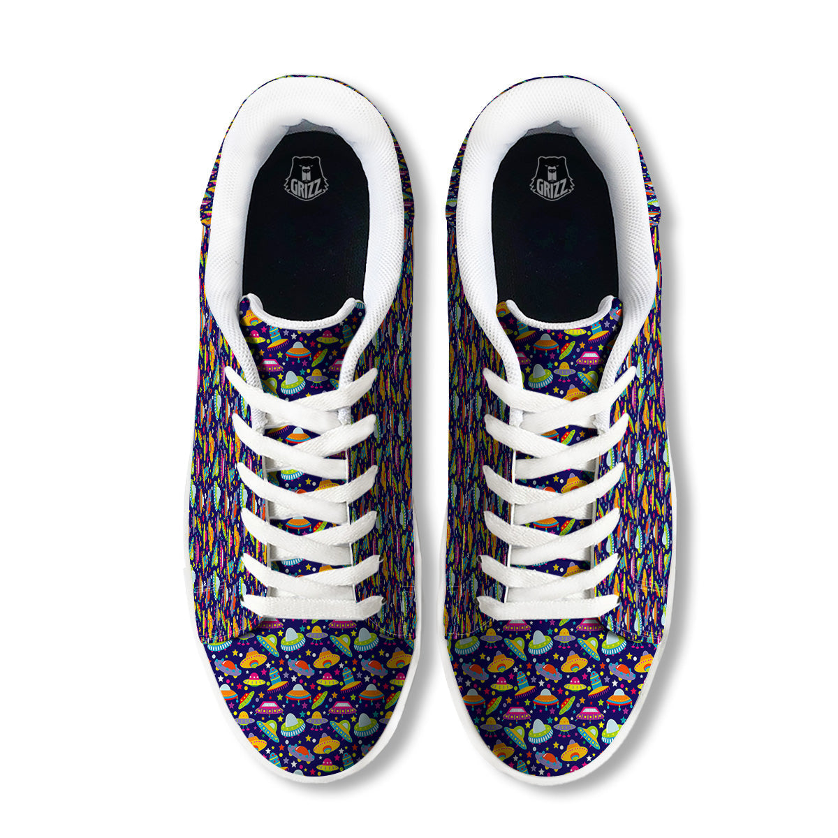 UFO Colorful Print Pattern White Low Top Sneakers-grizzshop