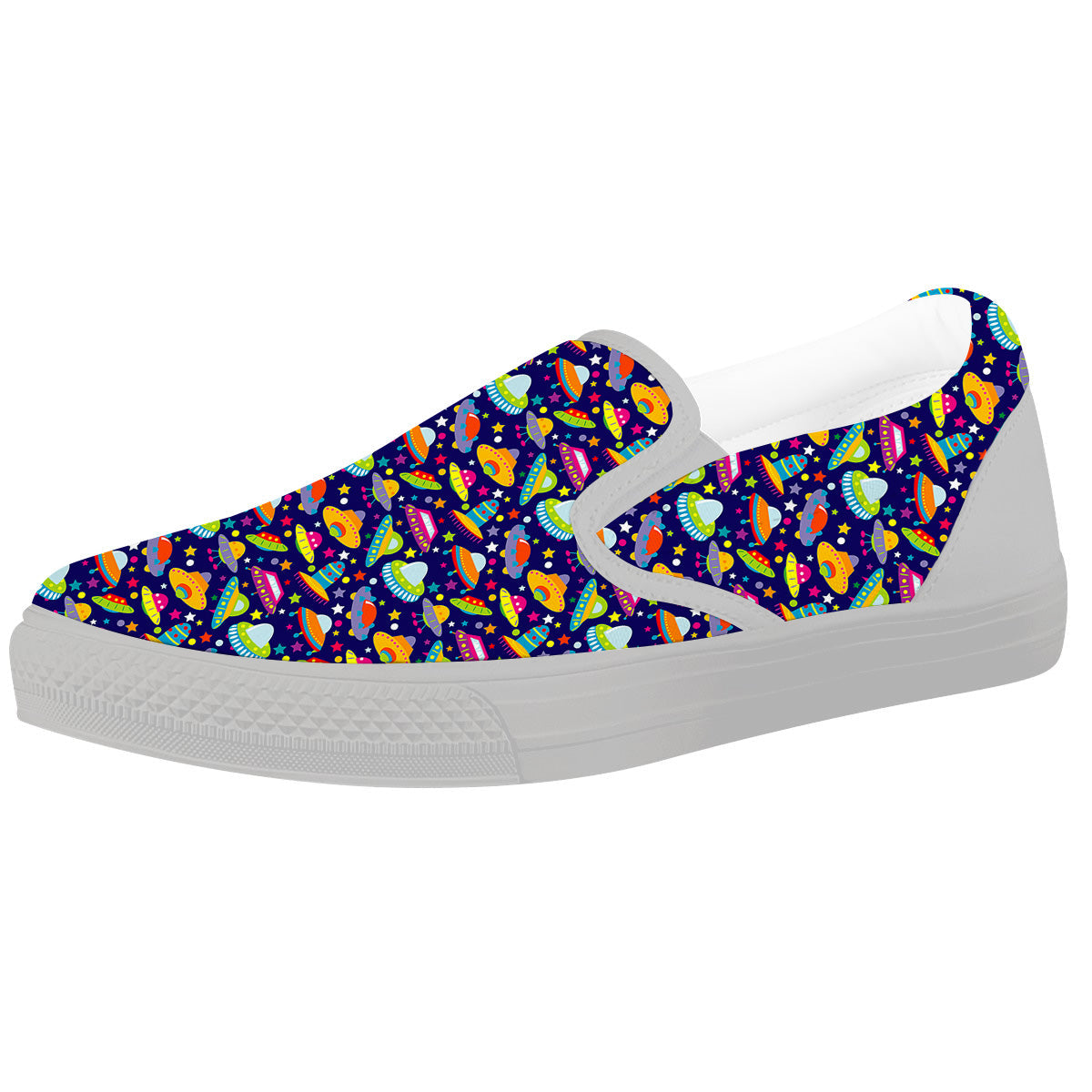 UFO Colorful Print Pattern White Slip On Shoes-grizzshop