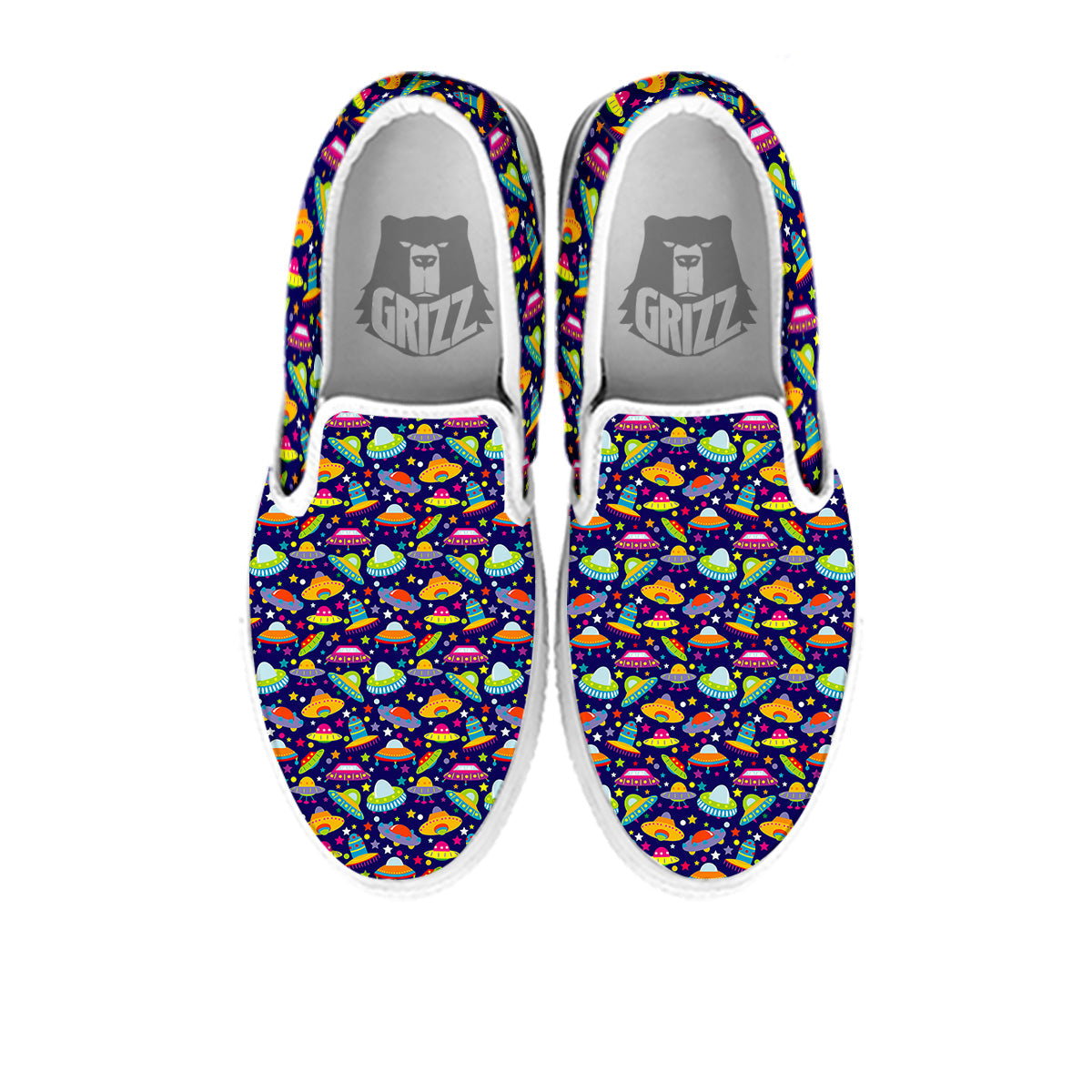 UFO Colorful Print Pattern White Slip On Shoes-grizzshop