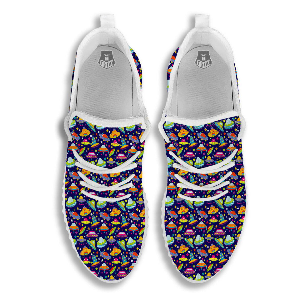 UFO Colorful Print Pattern White Walking Shoes-grizzshop
