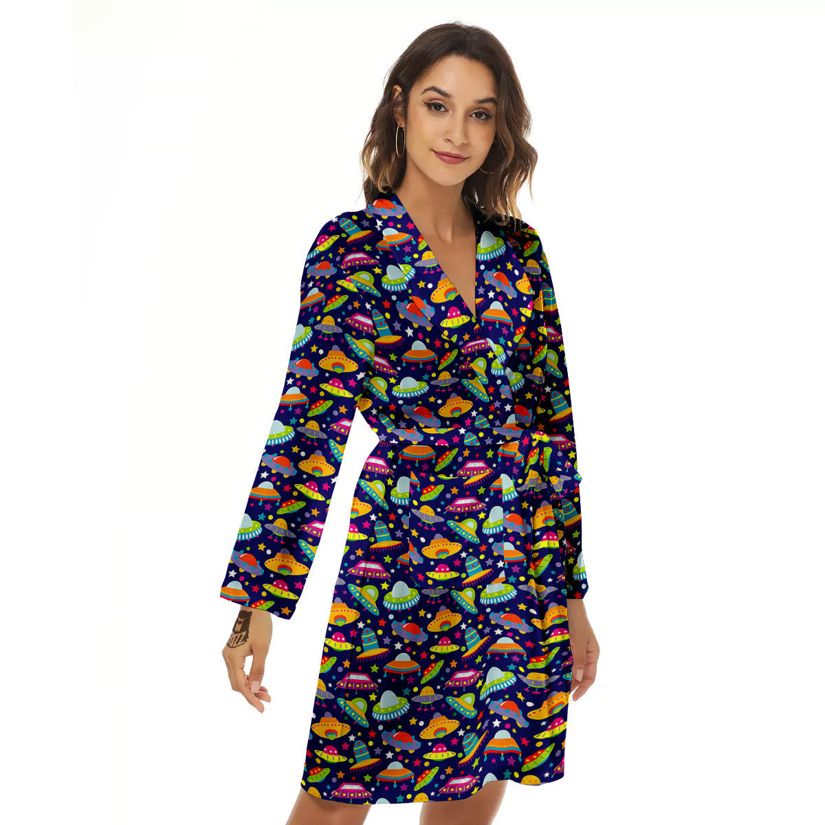UFO Colorful Print Pattern Women's Robe-grizzshop