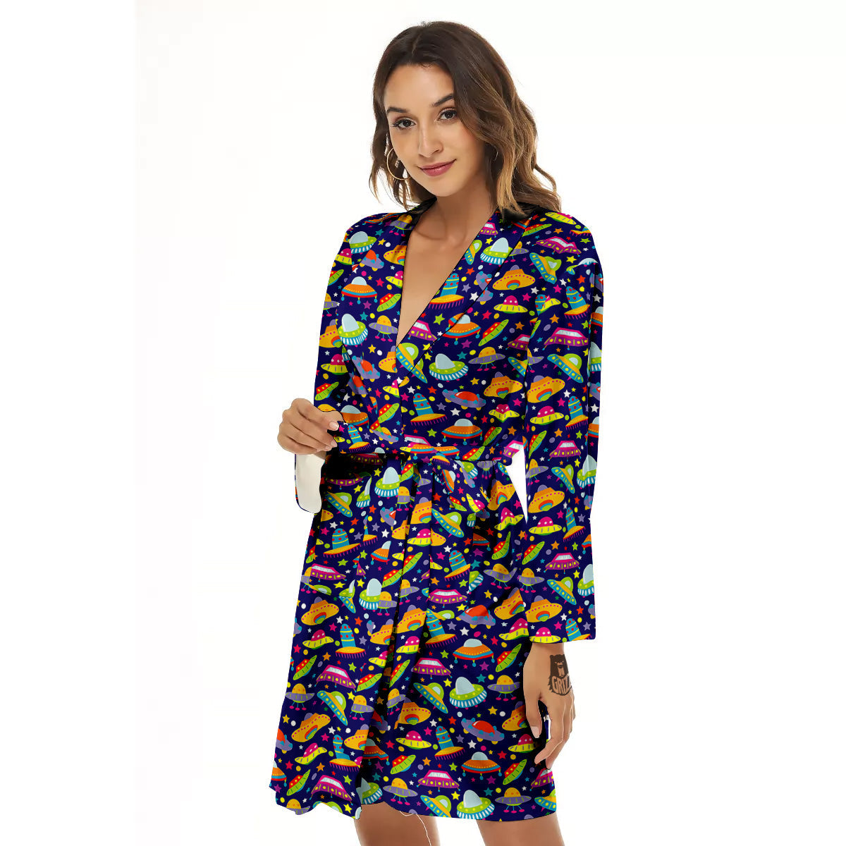 UFO Colorful Print Pattern Women's Robe-grizzshop
