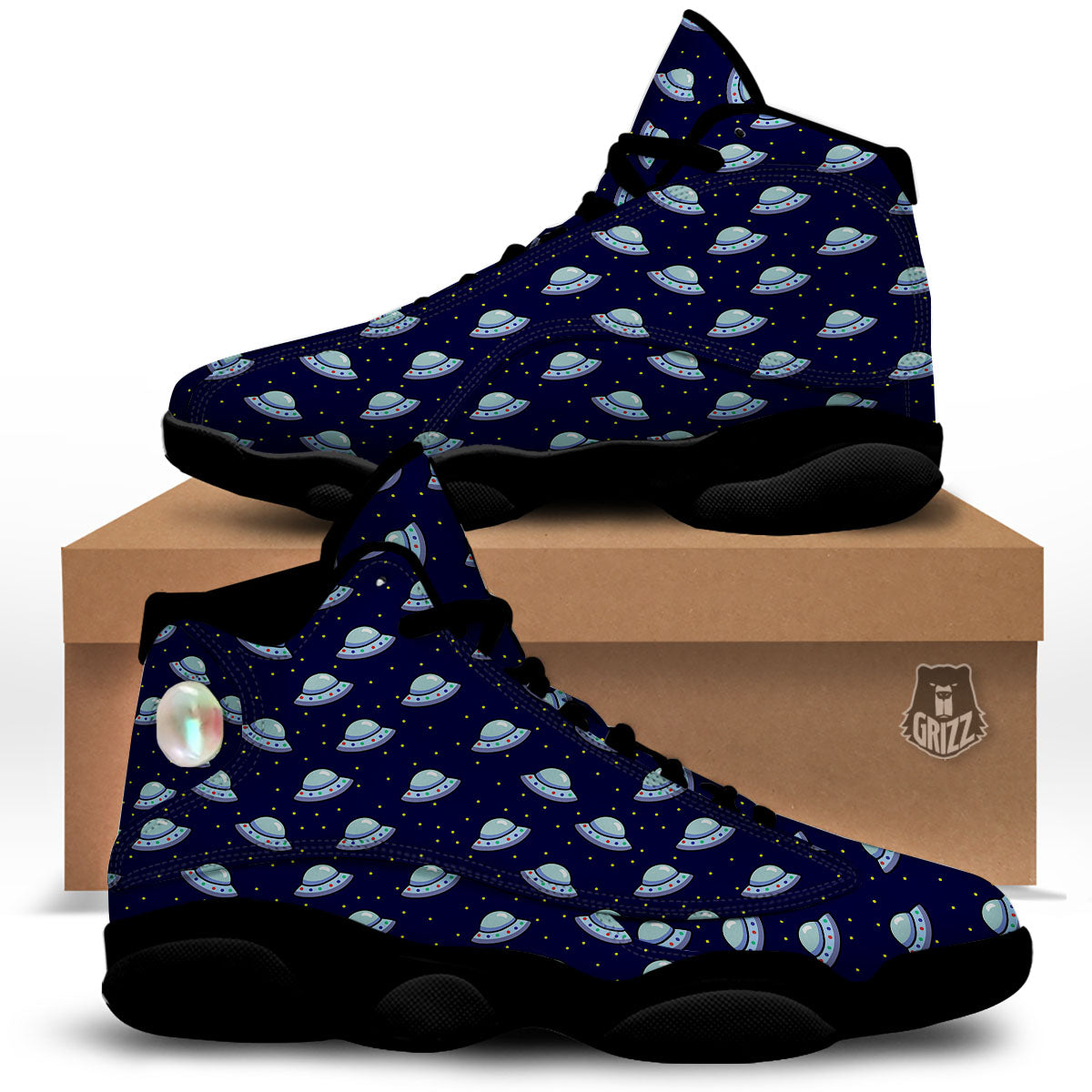 UFO Galaxy Print Pattern Black Basketball Shoes-grizzshop