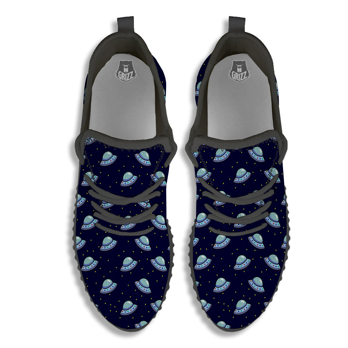 UFO Galaxy Print Pattern Black Walking Shoes-grizzshop