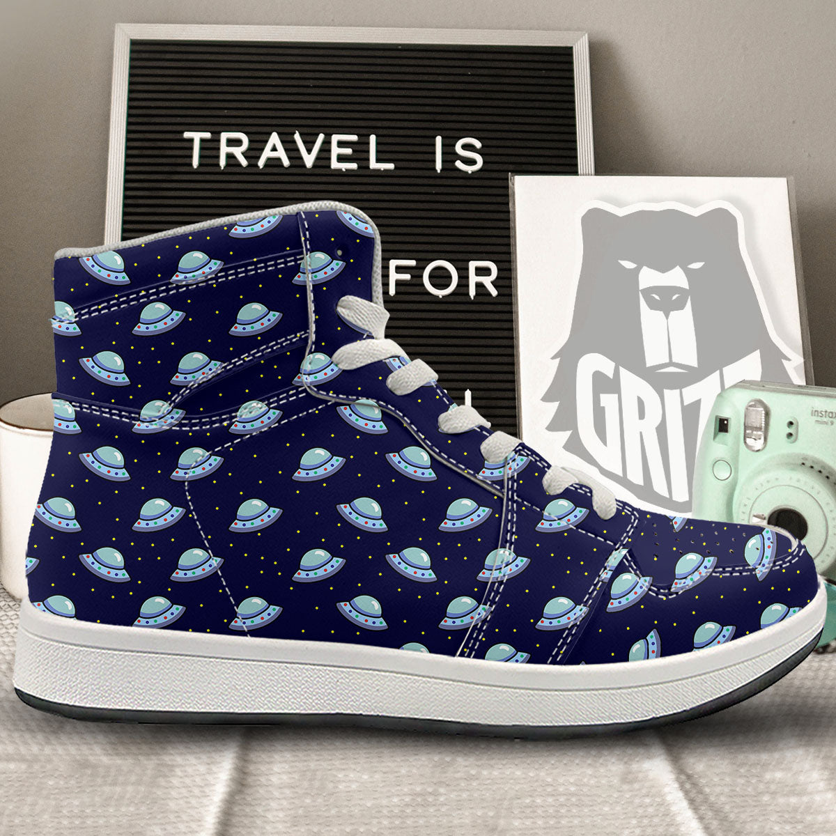 UFO Galaxy Print Pattern High Top Sneakers-grizzshop