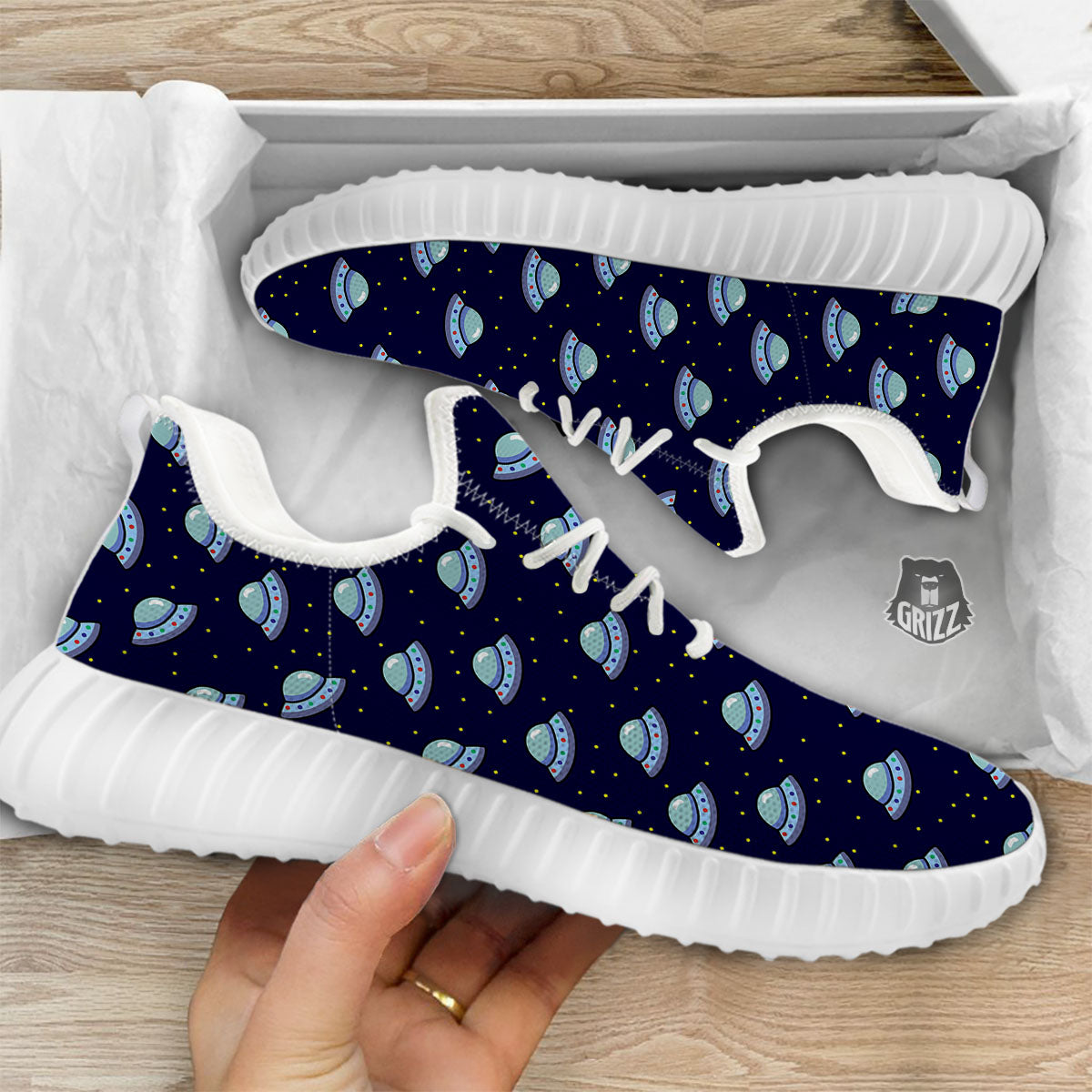 UFO Galaxy Print Pattern White Walking Shoes-grizzshop