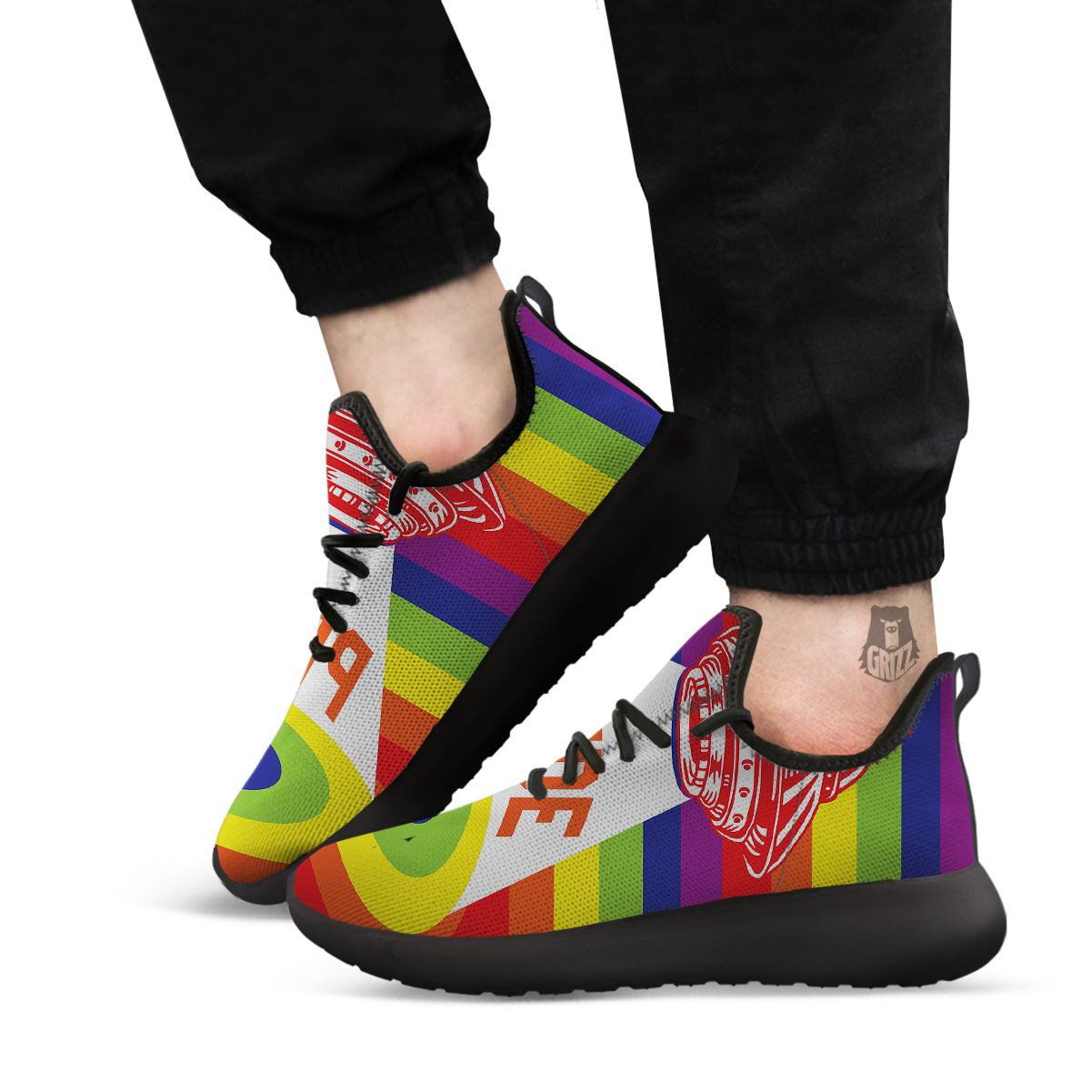UFO LGBT Pride Rainbow Print Black Athletic Shoes-grizzshop