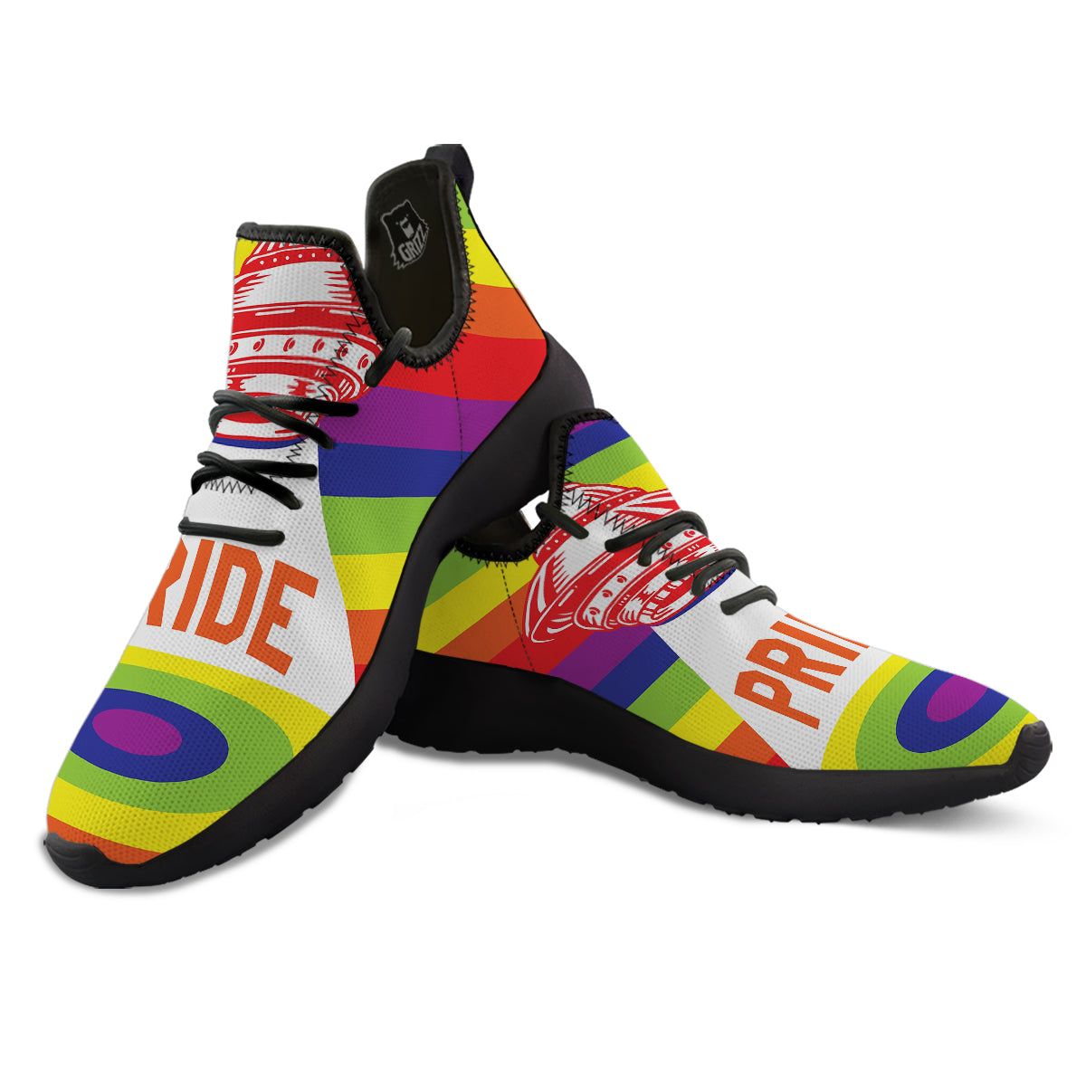 UFO LGBT Pride Rainbow Print Black Athletic Shoes-grizzshop
