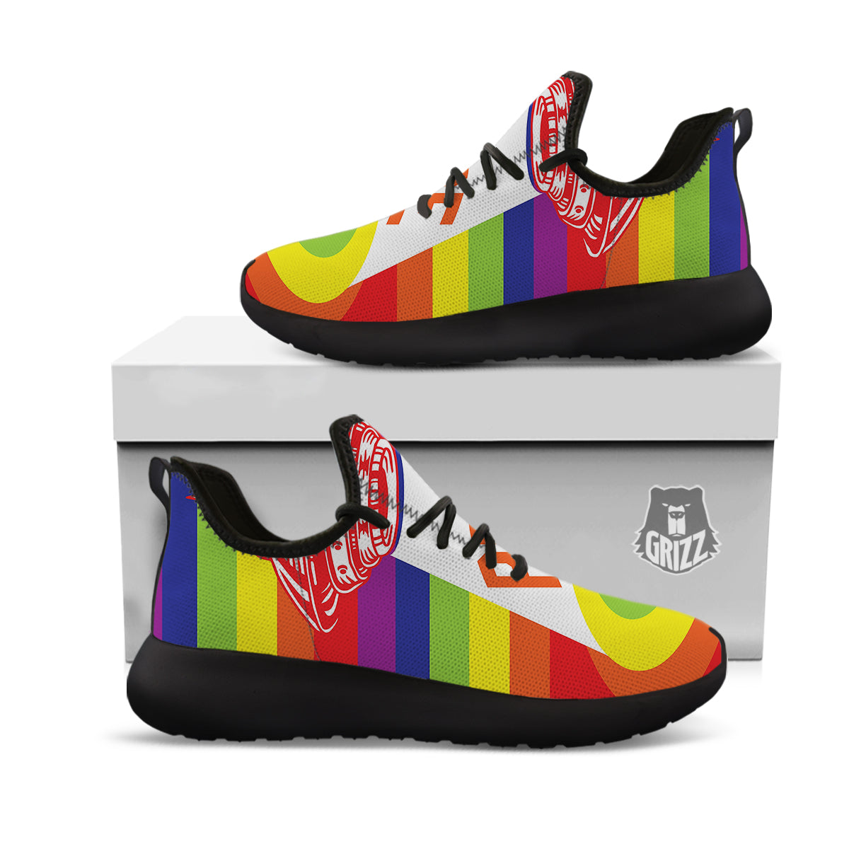 UFO LGBT Pride Rainbow Print Black Athletic Shoes-grizzshop