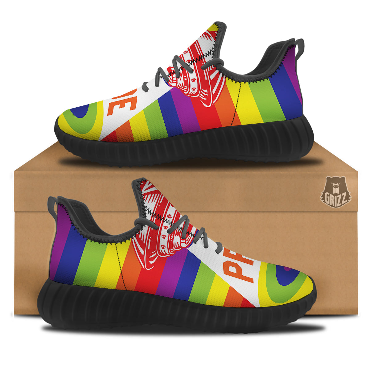 UFO LGBT Pride Rainbow Print Black Walking Shoes-grizzshop
