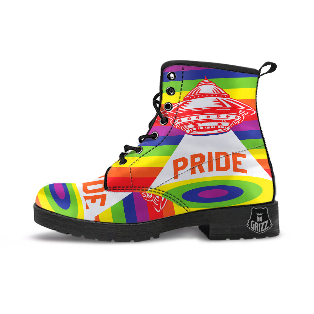 UFO LGBT Pride Rainbow Print Leather Boots-grizzshop