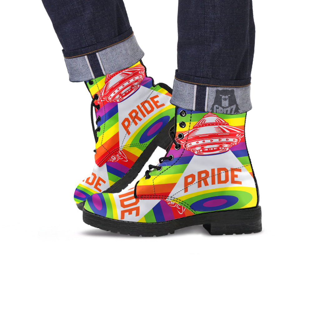 UFO LGBT Pride Rainbow Print Leather Boots-grizzshop