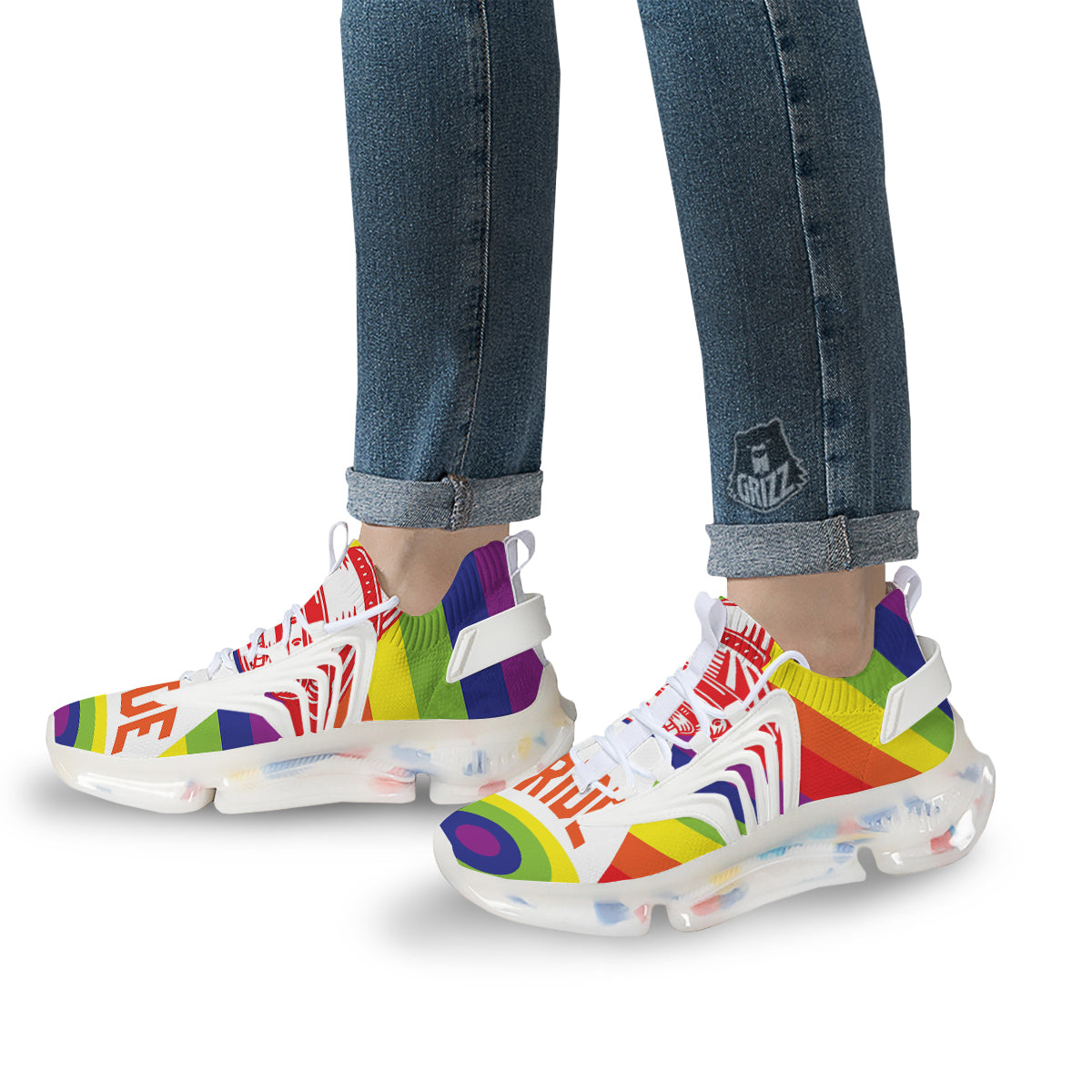 UFO LGBT Pride Rainbow Print White Gym Shoes-grizzshop